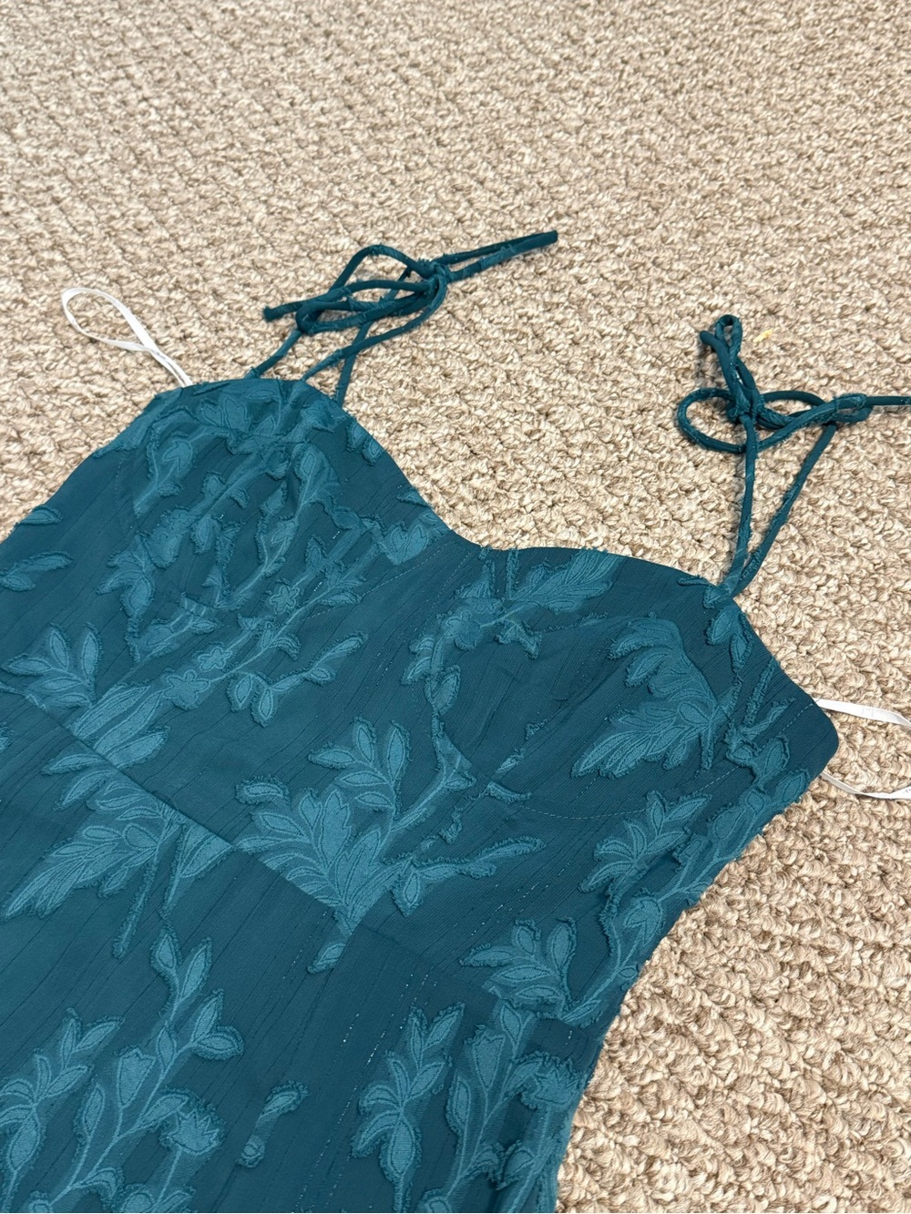 Lulus Loveliest Looks Emerald Green Jacquard Tie-Strap Midi Dress - Picture 6 of 9